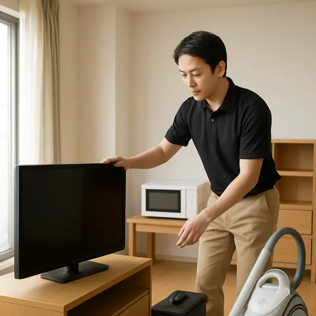 墨田区で液晶テレビ・電子レンジ・掃除機を確認する出張買取＋家片付けの事例イメージ