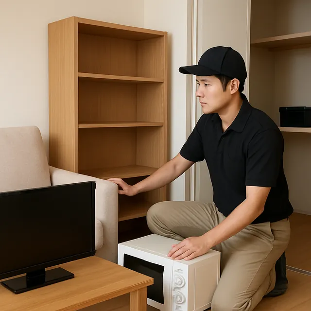 墨田区で本棚・電子レンジ・モニターを確認する出張買取＋遺品整理の事例イメージ