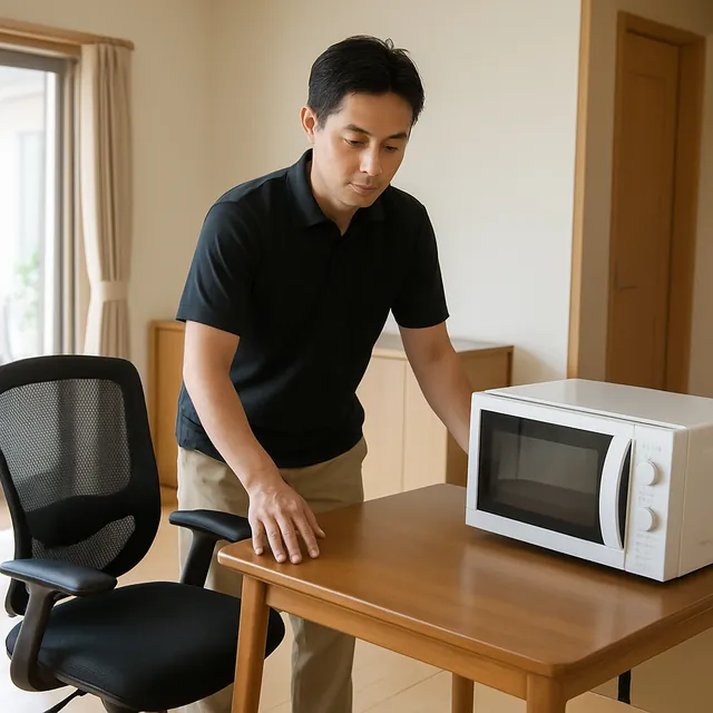 墨田区でダイニングテーブル・オフィスチェア・電子レンジを確認する出張買取＋引越しの事例イメージ