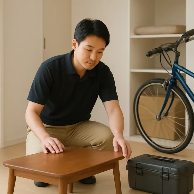 台東区でローテーブル・工具箱・自転車を確認する出張買取＋家片付けの事例イメージ