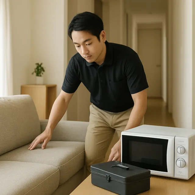 台東区でカウチソファ・オーブンレンジ・工具箱を確認する出張買取＋不用品回収の事例イメージ