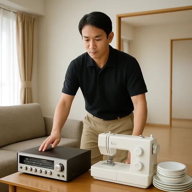 台東区でアンプ・ミシン・食器セットを確認する出張買取＋不用品回収の事例イメージ