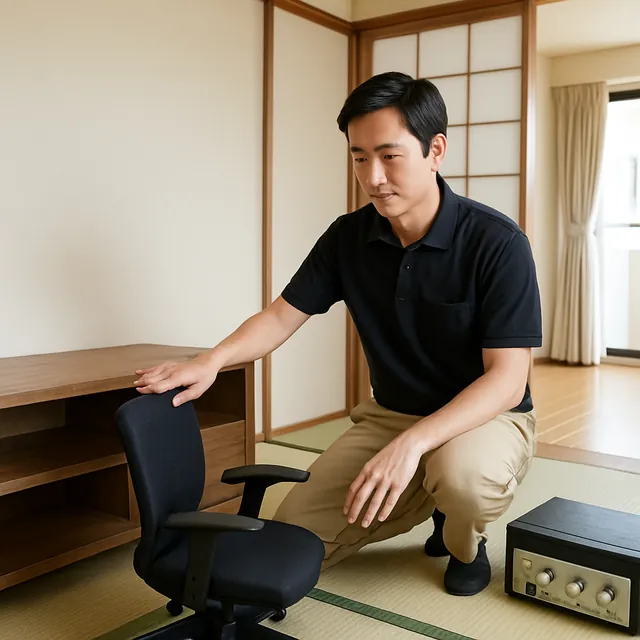 戸田市でテレビボード・オフィスチェア・アンプを確認する出張買取＋家片付けの事例イメージ