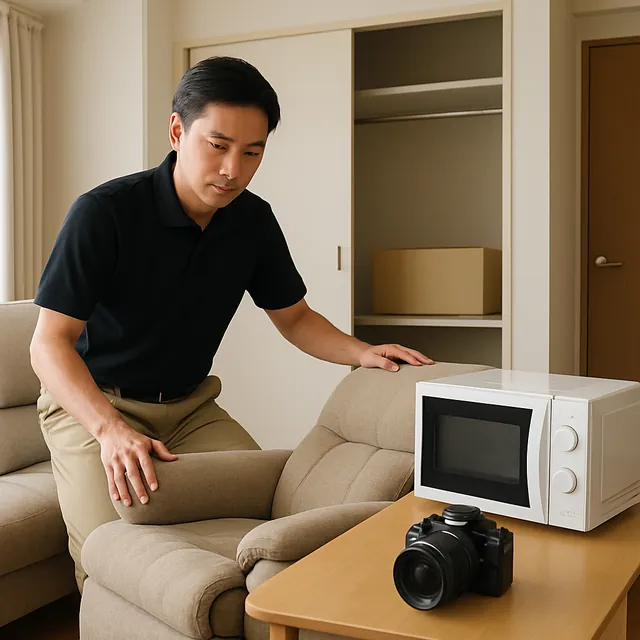戸田市でリクライニングチェア・オーブンレンジ・カメラを確認する出張買取＋遺品整理の事例イメージ