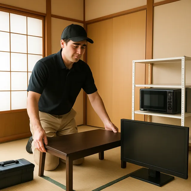 戸田市でローテーブル・レンジ台・モニターを確認する出張買取＋引越しの事例イメージ