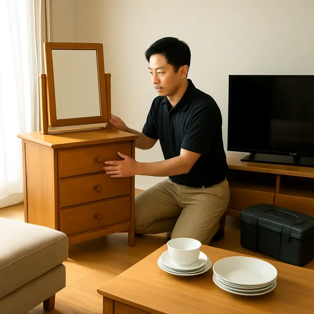 所沢市でドレッサー・液晶テレビ・食器セットを確認する出張買取の事例イメージ