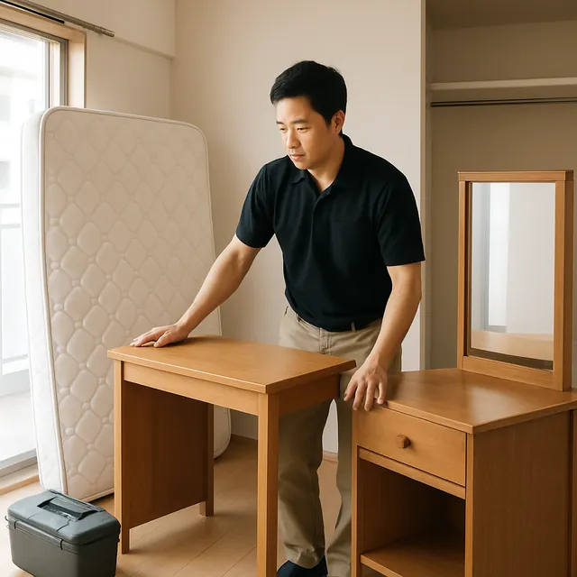 所沢市でマットレス・学習机・ドレッサーを確認する出張買取＋遺品整理の事例イメージ