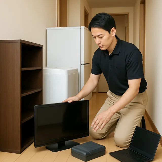 所沢市で本棚・液晶テレビ・パソコンを確認する出張買取＋引越しの事例イメージ