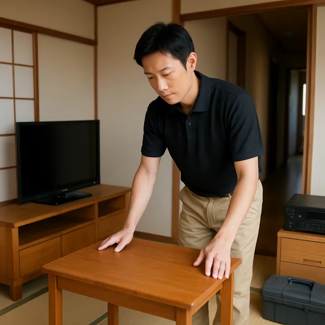 所沢市でダイニングテーブル・テレビボード・アンプを確認する出張買取＋不用品回収の事例イメージ
