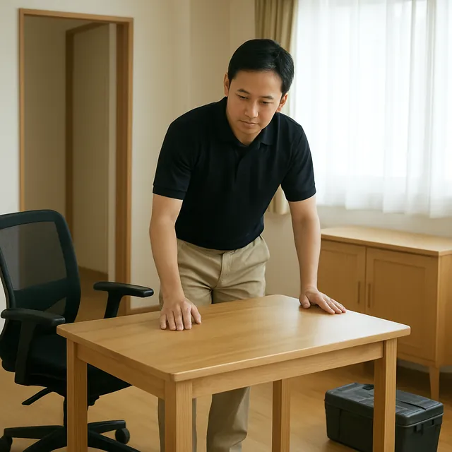 所沢市でダイニングテーブル・オフィスチェア・サイドボードを確認する出張買取＋不用品回収の事例イメージ