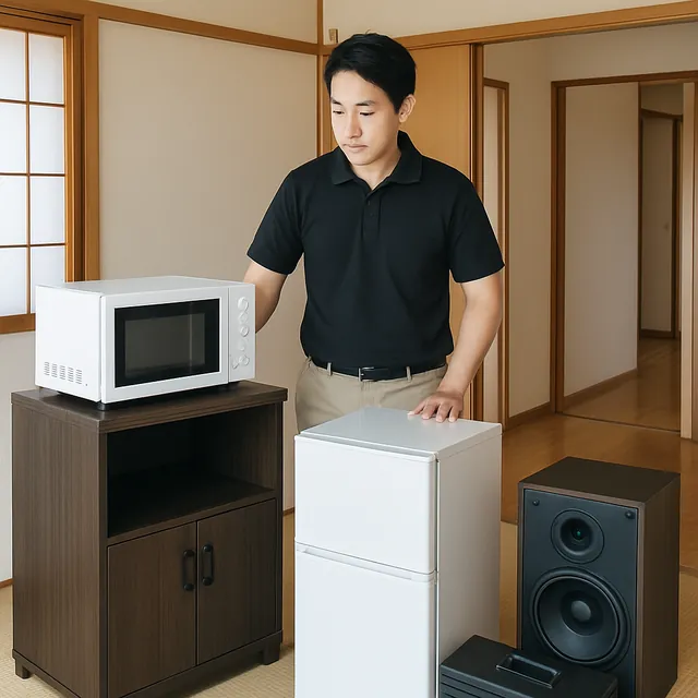 豊島区でレンジ台・冷蔵庫・スピーカーを確認する出張買取の事例イメージ