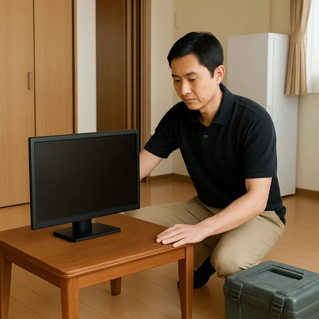 浦安市でローテーブル・モニター・工具箱を確認する出張買取＋家片付けの事例イメージ