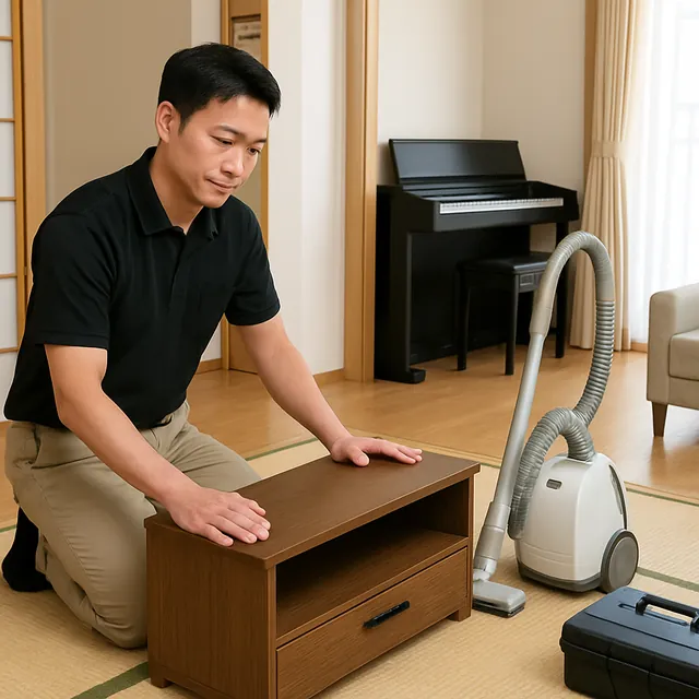 浦安市でテレビボード・掃除機・電子ピアノを確認する出張買取＋家片付けの事例イメージ