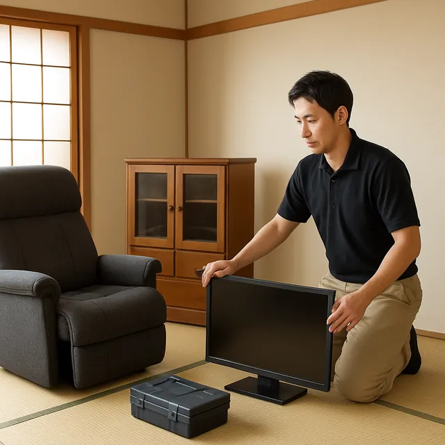 浦安市でリクライニングチェア・キャビネット・モニターを確認する出張買取＋引越しの事例イメージ