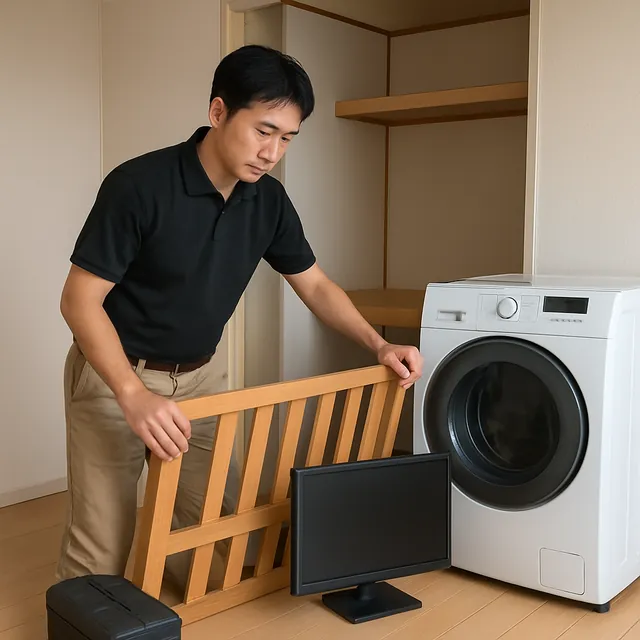 浦安市でベッドフレーム・ドラム式洗濯機・モニターを確認する出張買取＋引越しの事例イメージ