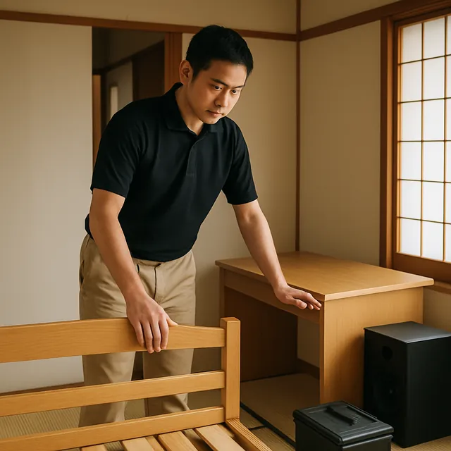 浦安市でベッドフレーム・学習机・スピーカーを確認する出張買取＋不用品回収の事例イメージ