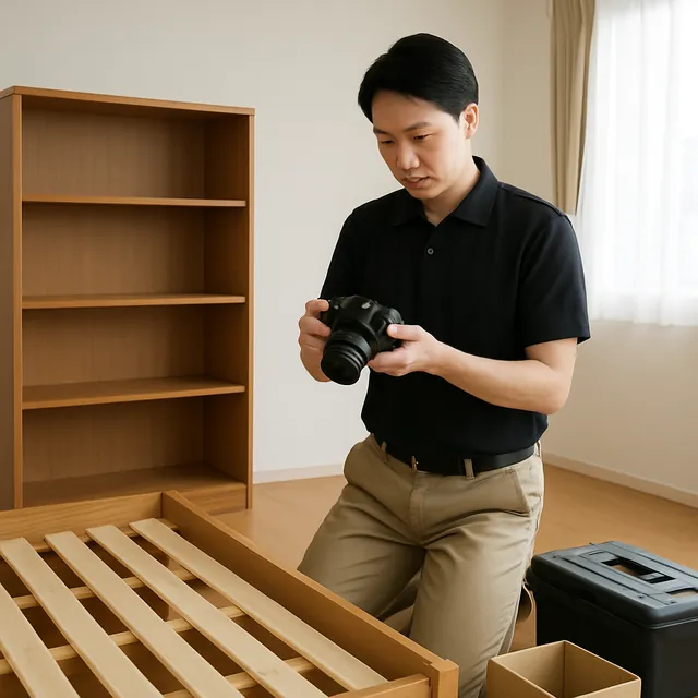 浦安市で本棚・ベッドフレーム・カメラを確認する出張買取＋不用品回収の事例イメージ