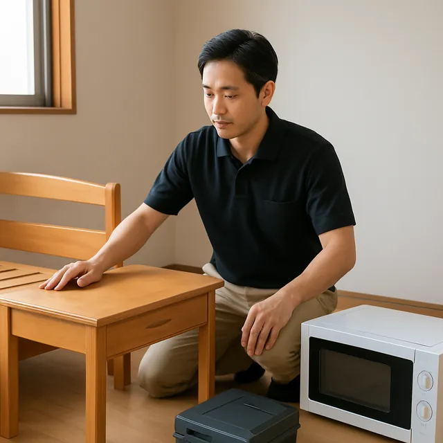和光市でベッドフレーム・学習机・電子レンジを確認する出張買取の事例イメージ