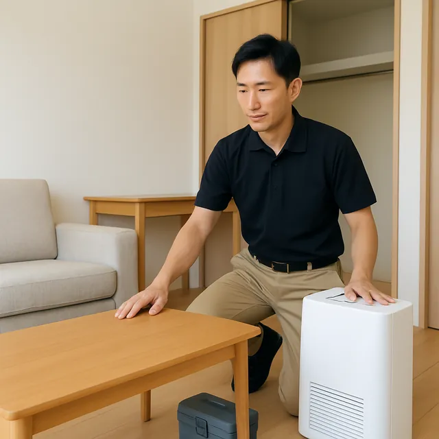 和光市でローテーブル・学習机・除湿機を確認する出張買取＋遺品整理の事例イメージ