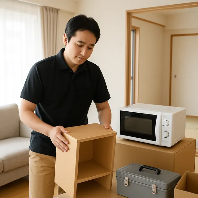 和光市でキャビネット・オーブンレンジ・工具箱を確認する出張買取＋遺品整理の事例イメージ