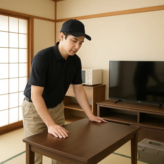 和光市でダイニングテーブル・レンジ台・有機ELテレビを確認する出張買取＋遺品整理の事例イメージ