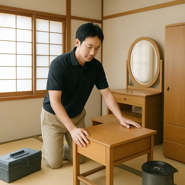和光市で学習机・ドレッサー・レコードを確認する出張買取＋引越しの事例イメージ