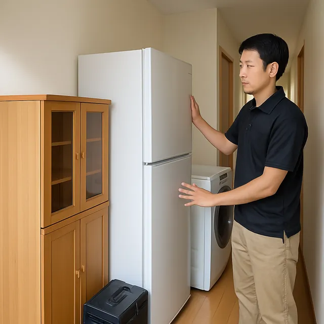 和光市で食器棚・冷蔵庫・ドラム式洗濯機を確認する出張買取＋引越しの事例イメージ