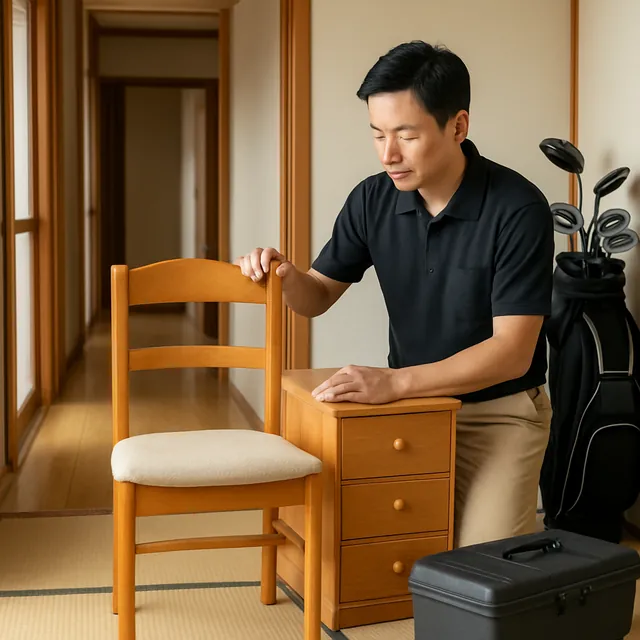 和光市でダイニングチェア・チェスト・ゴルフ用品を確認する出張買取＋不用品回収の事例イメージ
