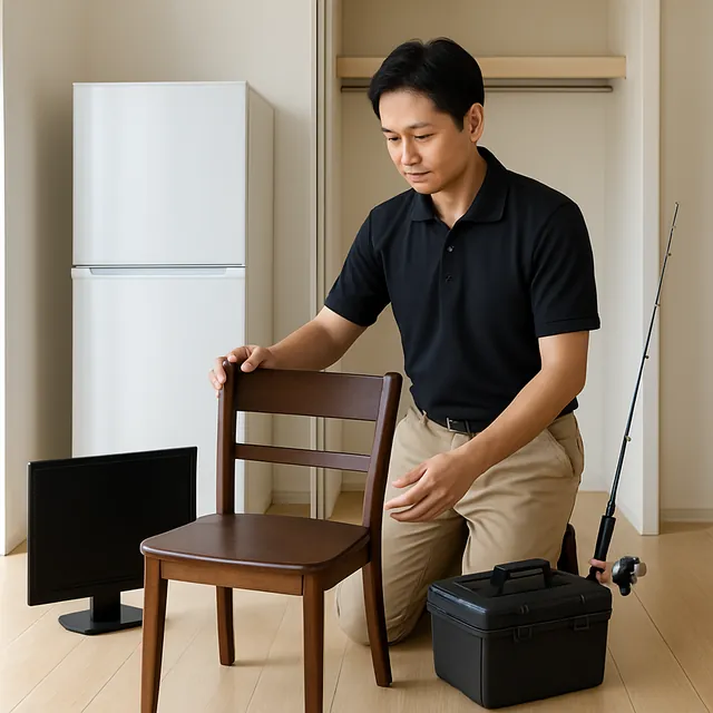 和光市でダイニングチェア・モニター・釣具を確認する出張買取＋不用品回収の事例イメージ