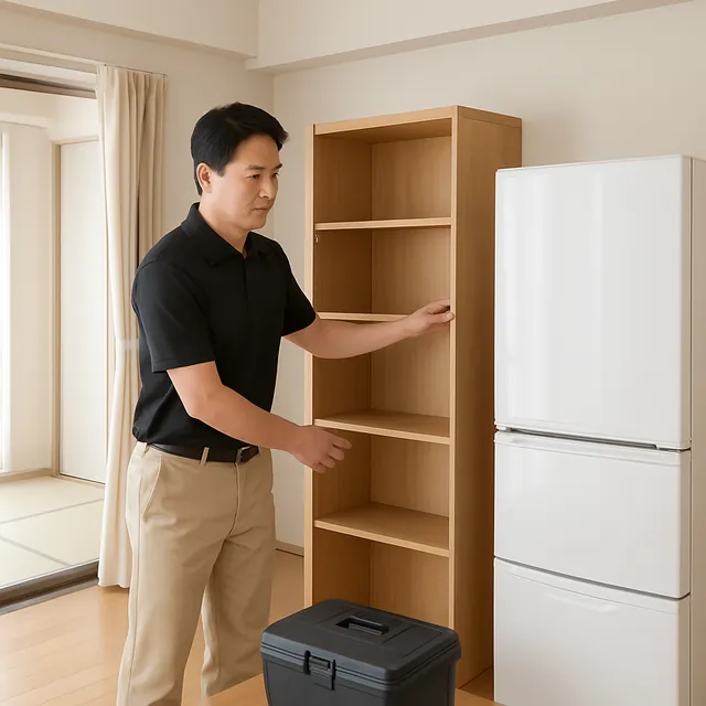蕨市で本棚・洋服タンス・冷蔵庫を確認する出張買取＋家片付けの事例イメージ