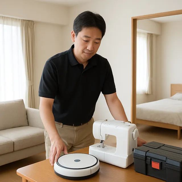 蕨市でダイニングテーブル・ロボット掃除機・ミシンを確認する出張買取＋遺品整理の事例イメージ