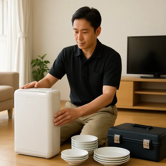 蕨市で除湿機・アンプ・食器セットを確認する出張買取＋引越しの事例イメージ