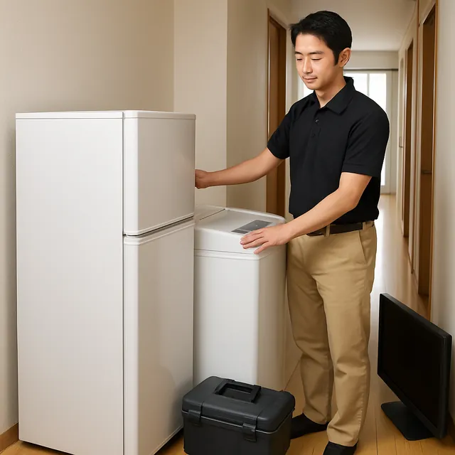 蕨市で冷蔵庫・縦型洗濯機・モニターを確認する出張買取＋引越しの事例イメージ
