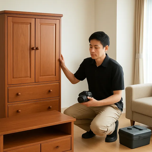 蕨市で洋服タンス・テレビボード・カメラを確認する出張買取＋引越しの事例イメージ