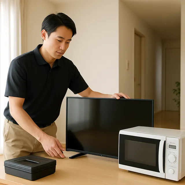 蕨市で有機ELテレビ・オーブンレンジ・モニターを確認する出張買取＋不用品回収の事例イメージ