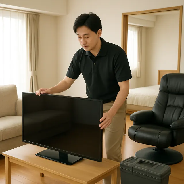 蕨市でデスク・リクライニングチェア・液晶テレビを確認する出張買取＋不用品回収の事例イメージ