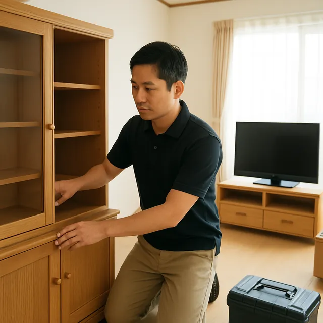 蕨市で食器棚・テレビボード・モニターを確認する出張買取＋不用品回収の事例イメージ