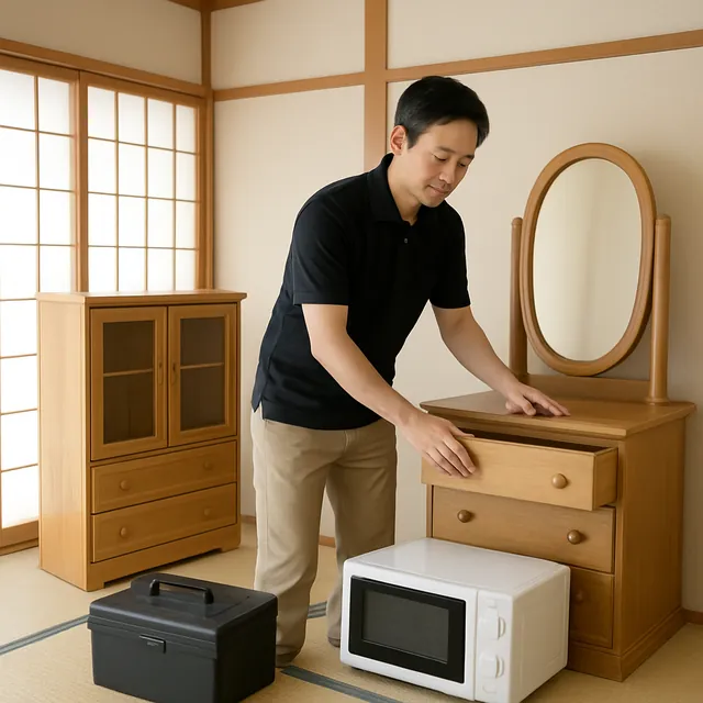 八千代市で食器棚・ドレッサー・電子レンジを確認する出張買取＋遺品整理の事例イメージ