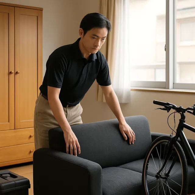 八千代市でカウチソファ・洋服タンス・自転車を確認する出張買取＋引越しの事例イメージ