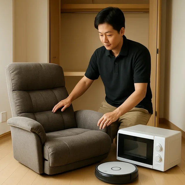 八千代市でリクライニングチェア・オーブンレンジ・ロボット掃除機を確認する出張買取＋引越しの事例イメージ