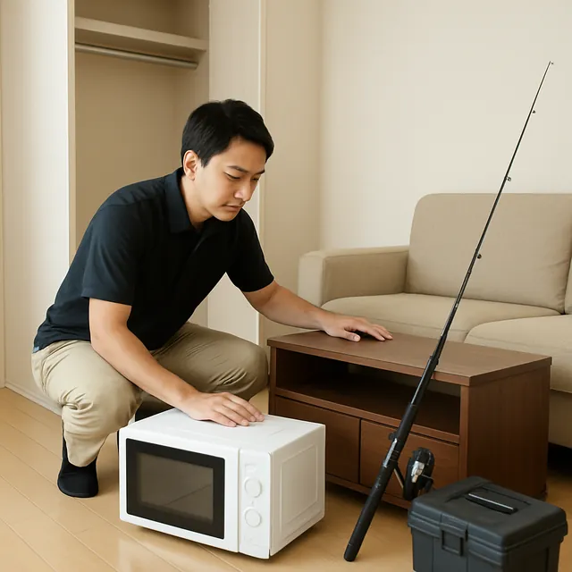 大和市でテレビボード・オーブンレンジ・釣具を確認する出張買取＋遺品整理の事例イメージ
