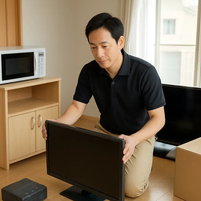 大和市でレンジ台・有機ELテレビ・モニターを確認する出張買取＋引越しの事例イメージ