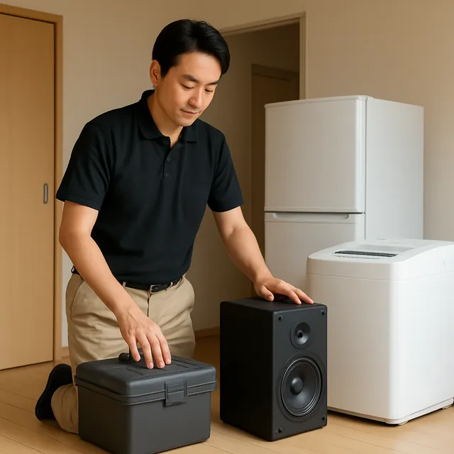 八潮市でスピーカー・パソコン・工具箱を確認する出張買取＋家片付けの事例イメージ