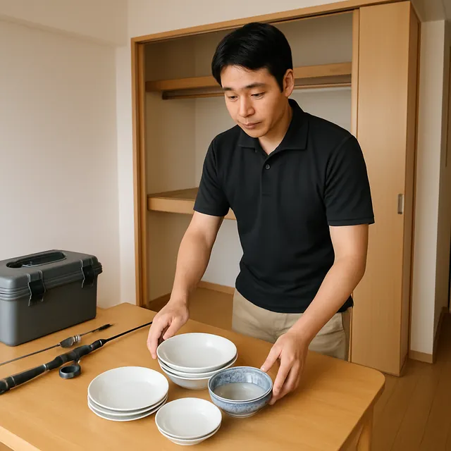 八潮市でダイニングテーブル・食器セット・釣具を確認する出張買取＋遺品整理の事例イメージ