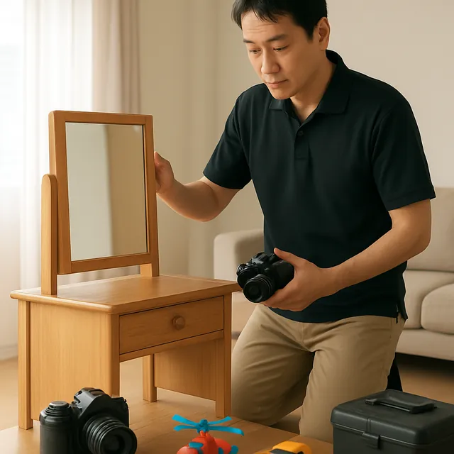 八潮市でドレッサー・カメラ・ホビー用品を確認する出張買取＋引越しの事例イメージ