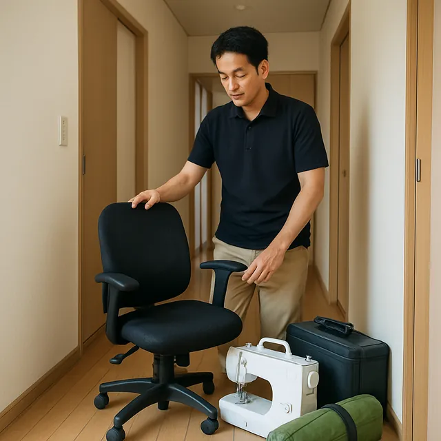 八潮市でオフィスチェア・ミシン・アウトドア用品を確認する出張買取＋引越しの事例イメージ