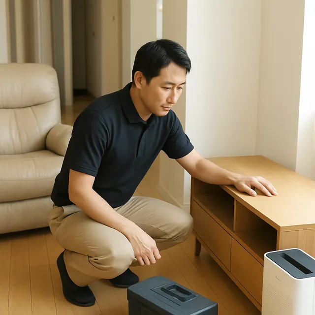 八潮市でテレビボード・リクライニングチェア・空気清浄機を確認する出張買取＋不用品回収の事例イメージ