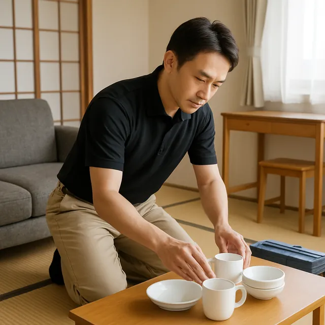 横浜市でカウチソファ・デスク・食器セットを確認する出張買取の事例イメージ