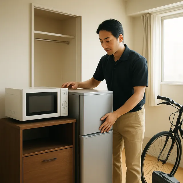 横浜市でレンジ台・冷蔵庫・自転車を確認する出張買取＋家片付けの事例イメージ