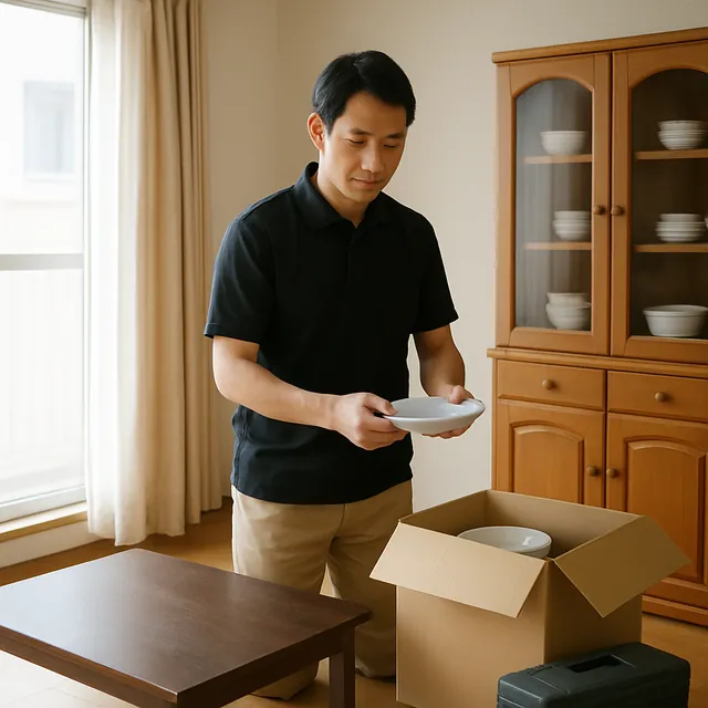 横浜市でローテーブル・食器棚・食器セットを確認する出張買取＋遺品整理の事例イメージ